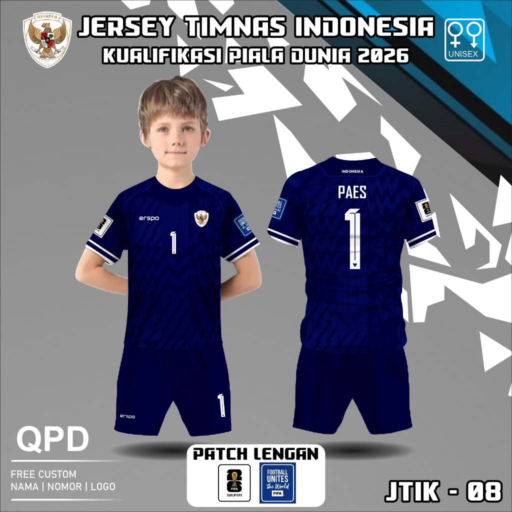 Setelan Jersey anak kiper timnas indonesia terbaru baju kaos bola piala asia U23 2024 free custom na