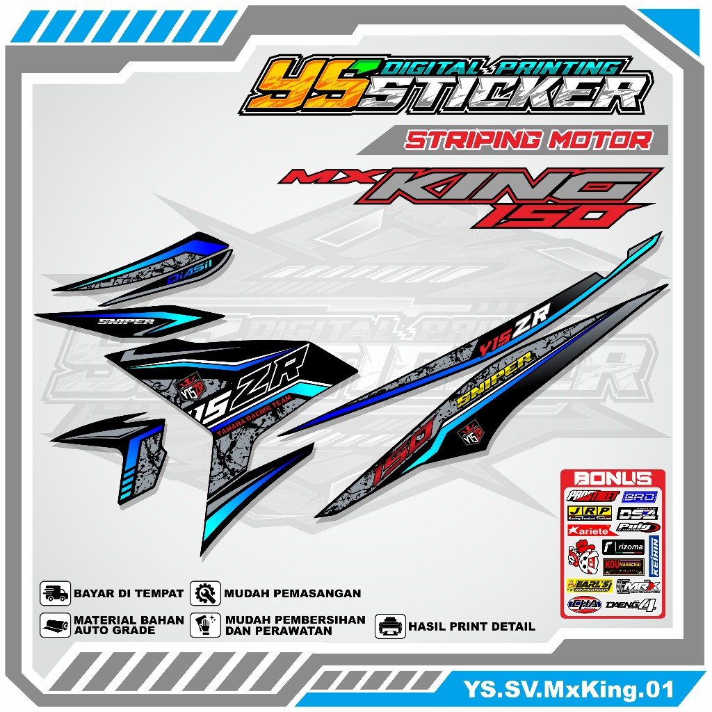 Decal Striping YAMAHA MX KING - Y15ZR, SNIPER 150 MXi, JUPITER MX - transparan custom suka suka YS01