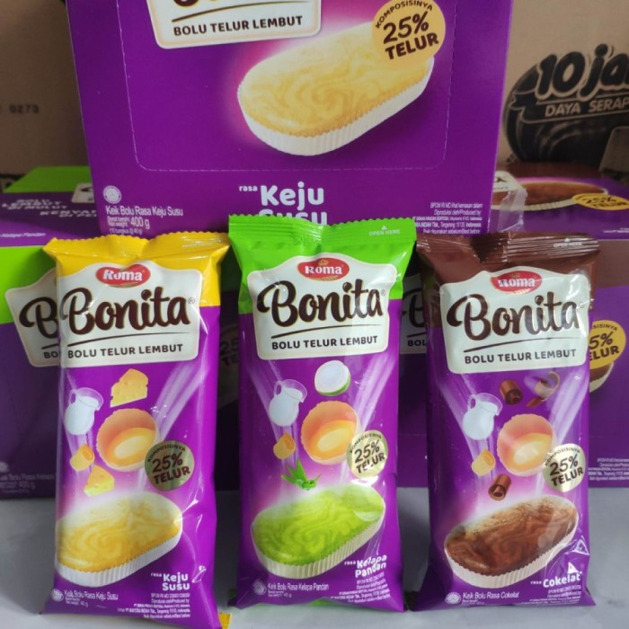 

Bonita bolu telur lembut/Roma bolu telur lembut bonita 1box isi 12pcs