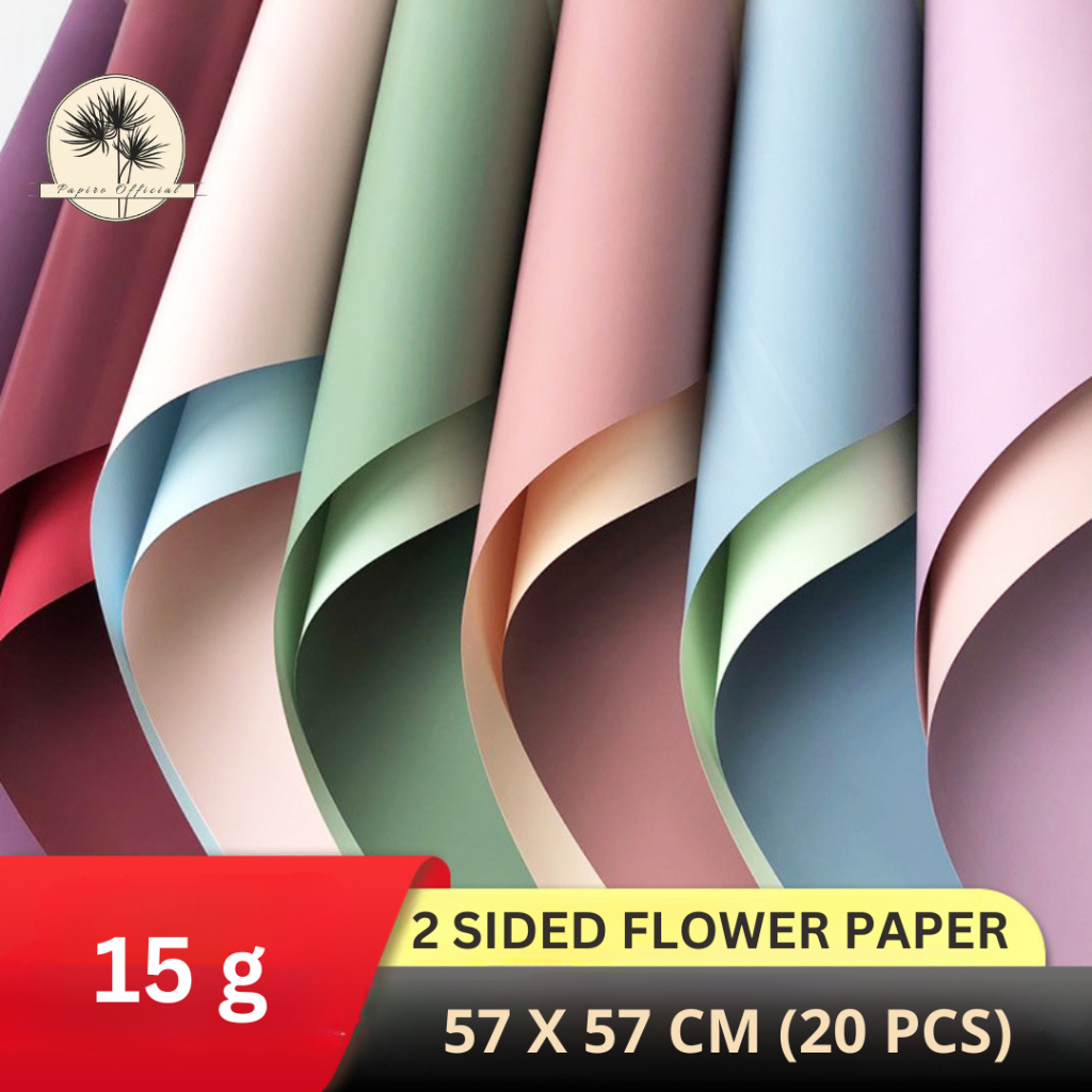 

20 Pcs Papiro Kertas Buket Bunga Cellophane Flower Wrapping Paper Tipe Matte 2 Warna Solid