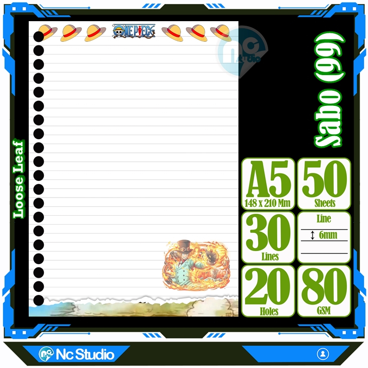 

Loose leaf Kertas binder A5 Isi 50 Lembar Polos karakter Sabo One Piece Anime Kartun Buku Refil isi ulang Repil Vol-36