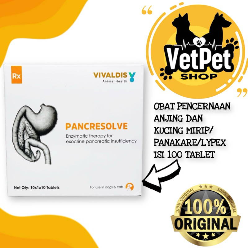 Pancresolve enzym Pencernaan Anjing Kucing Original mirip panakare dan lypex isi 100 tablet
