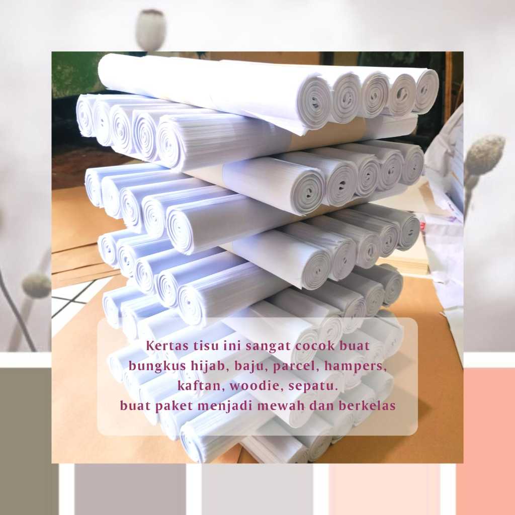 

Kertas Tisu Packing Kemasan 31x55 cm Bungkus Baju Sepatu Bunga Wrapping Paket Olshop isi 50 lembar