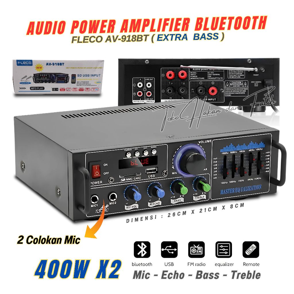 Fleco AV-918BT Ampli Power 800W Bluetooth USB/SD/FM/MP3 Player