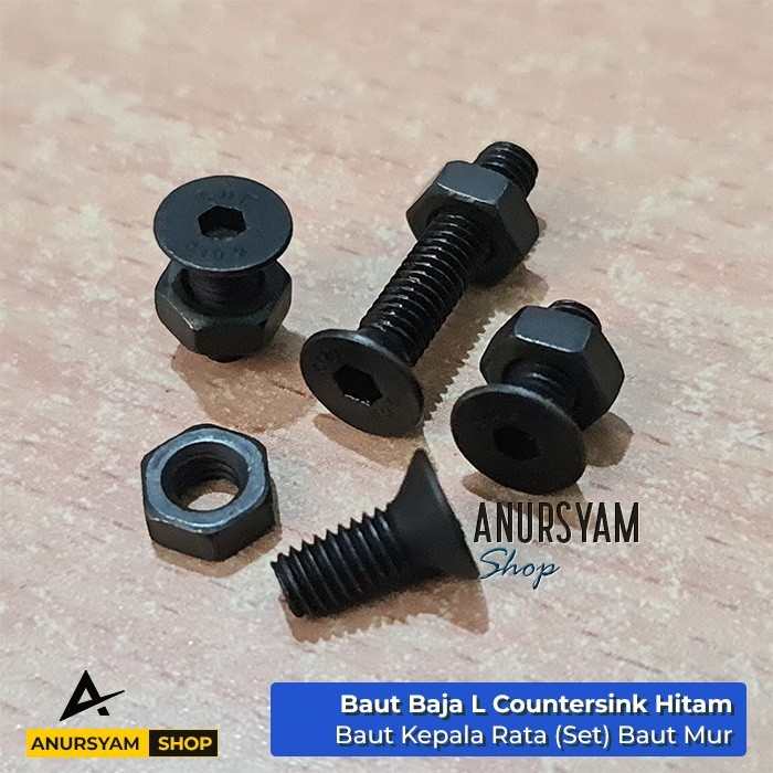 [Paket 10 Set] Mur Baut Verseng L M4 Set Hitam | Baut Kepala Rata M4