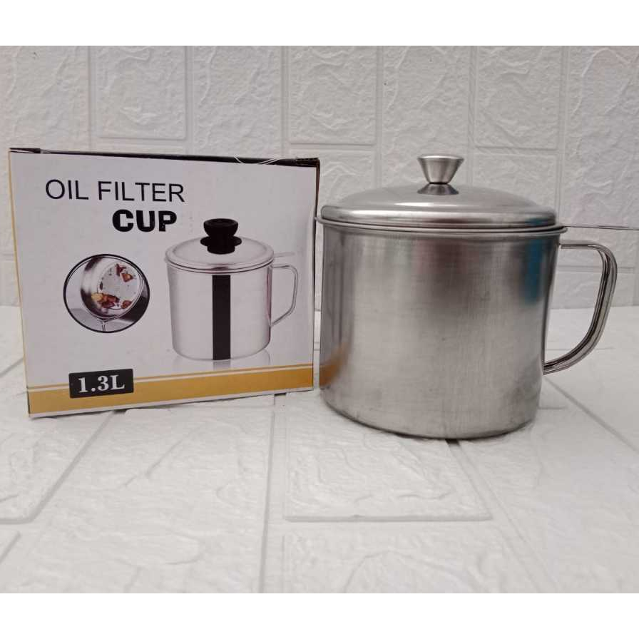 Oil Pot 1.3 Liter / Saringan Minyak Stainless / Mug Minyak + Saringan