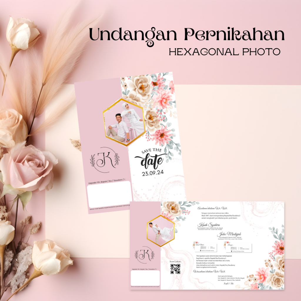 Undangan Pernikahan Murah - Undangan Hexagonal foto - Undangan Pernikahan lipat 2