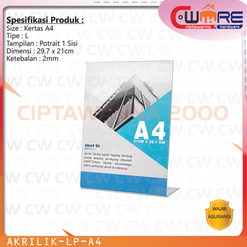 

Akrilik A4 Acrylic Papan Iklan Menu Usaha Kantor Potrait Tipe L