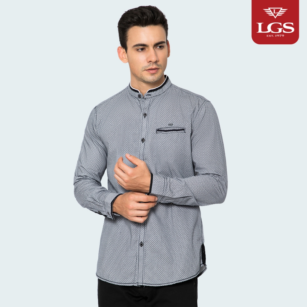 LGS - Slim Fit - Kemeja Casual Pria - Kemeja Lengan Panjang - Motif Corak - Warna Abu - JSH.392.S937