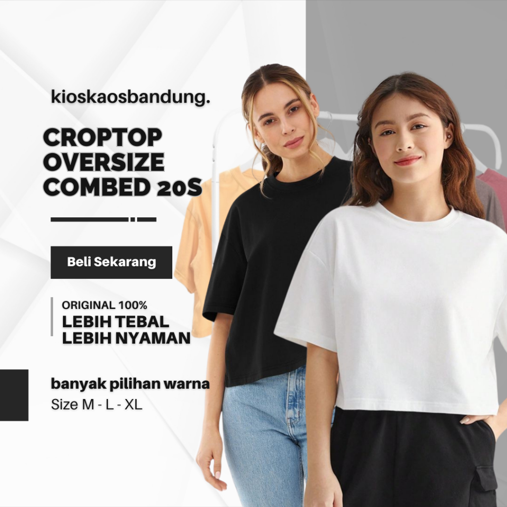 Kaos Crop Top Polos Oversize Cotton Combed 20s / Kaos Crop Wanita Cotton Combed 20s