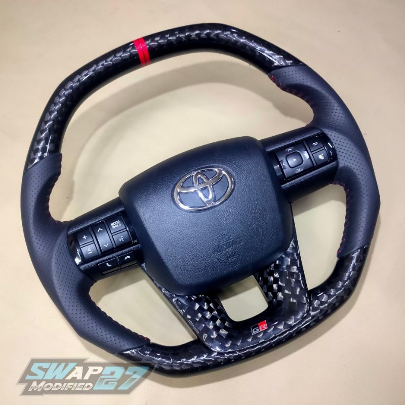 setir stir steer fortuner gr custom carbon kevlar motif kotak / setir fortuner vrz, hilux 2016-2024 