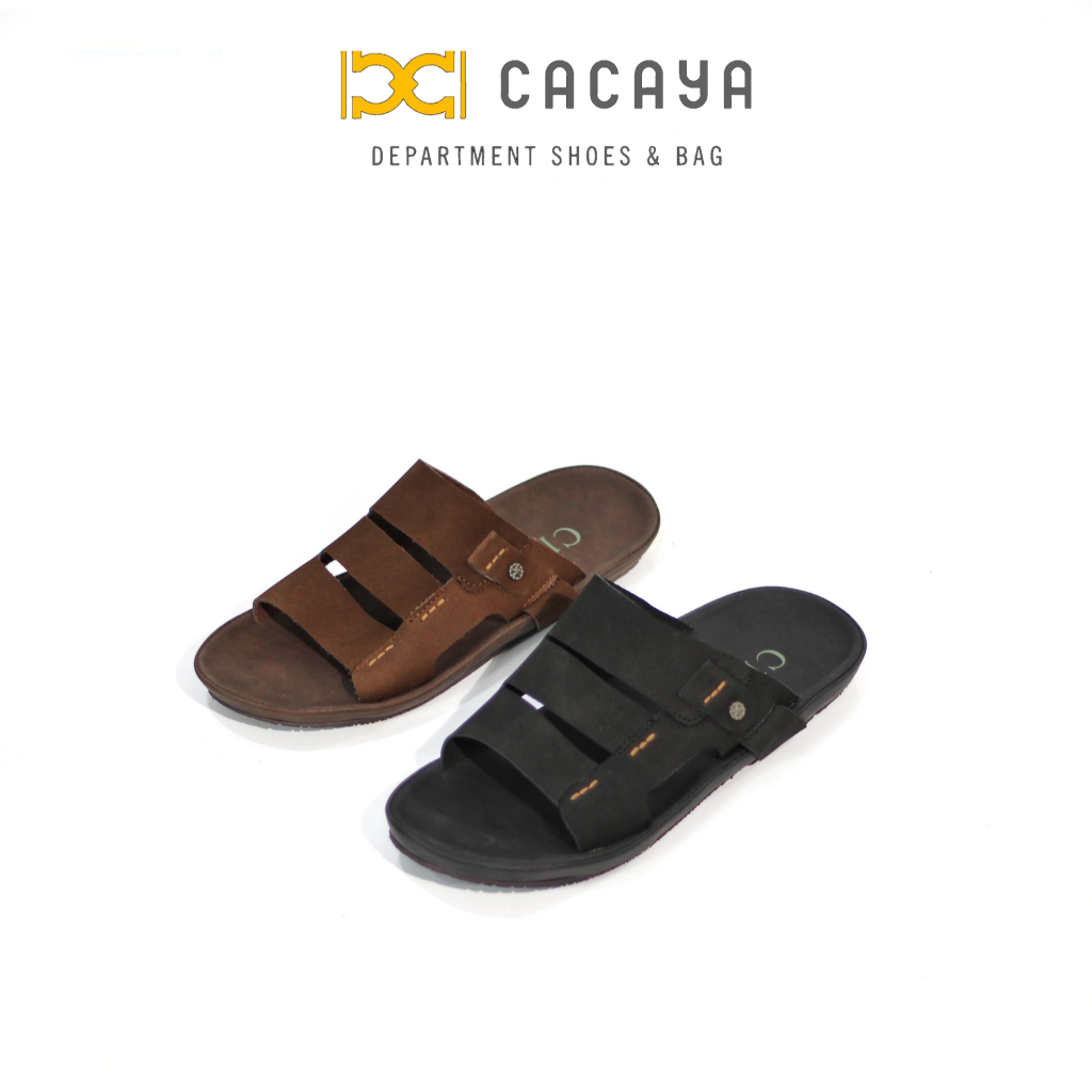 SANDAL SLIDE PRIA KULIT ASLI C12 NB2-106 CACAYA