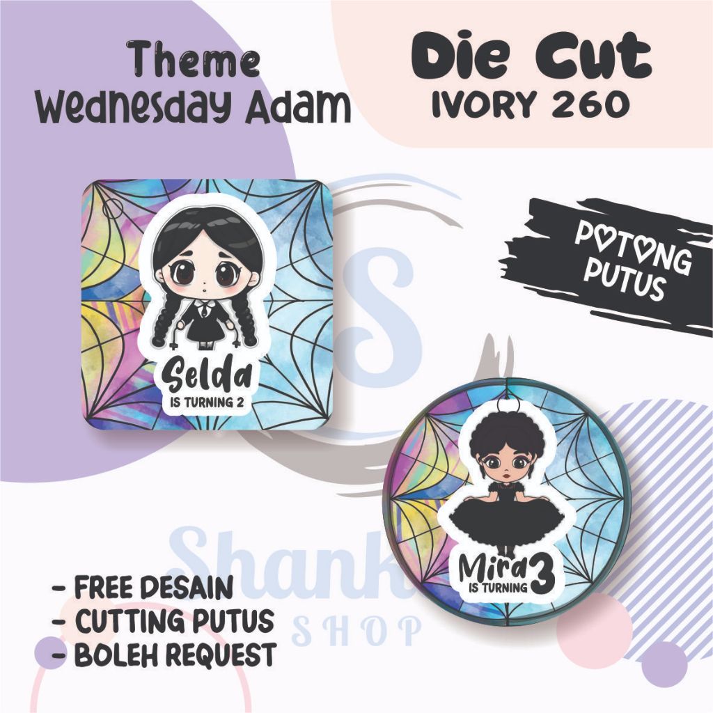 

Tag Bulat Kotak Ulang Tahun THEME WEDNESDAY ADAM /Tag Label Ulang Tahun / Hangtag Hampers Custom