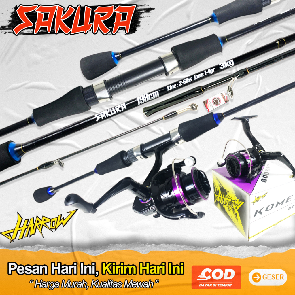 Sepaket Joran UL Sakura Sambung 2 Fiber Solid & Reel Harrow Komet 800