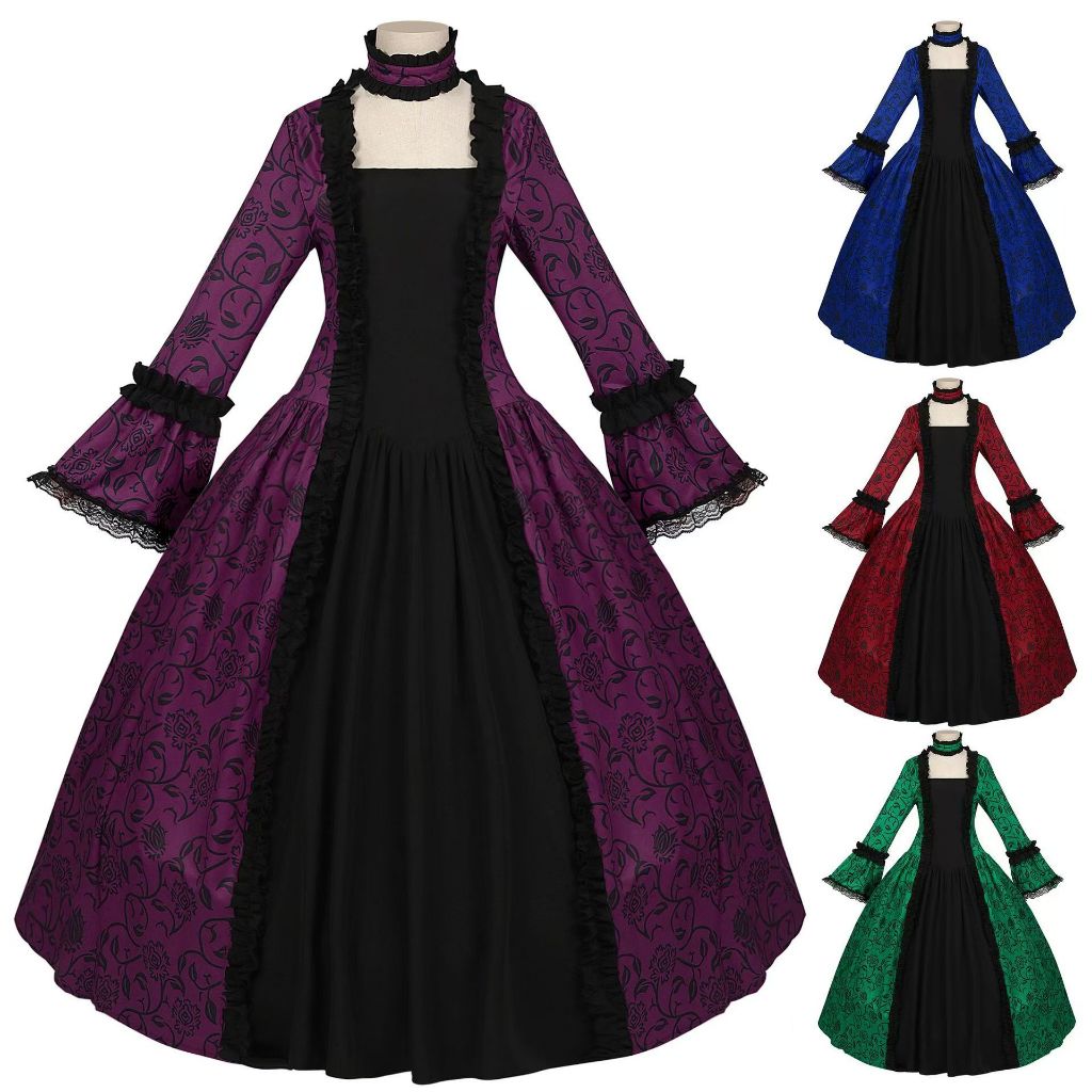 2024 new European and American plus size popular women's retro Gothic Victorian style Renaissance lo