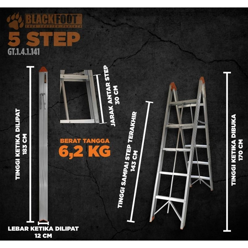 Blackfoot Tangga Lipat Alumunium 4 Step 5 Step 6 Step / Tangga Lipat Rumahan