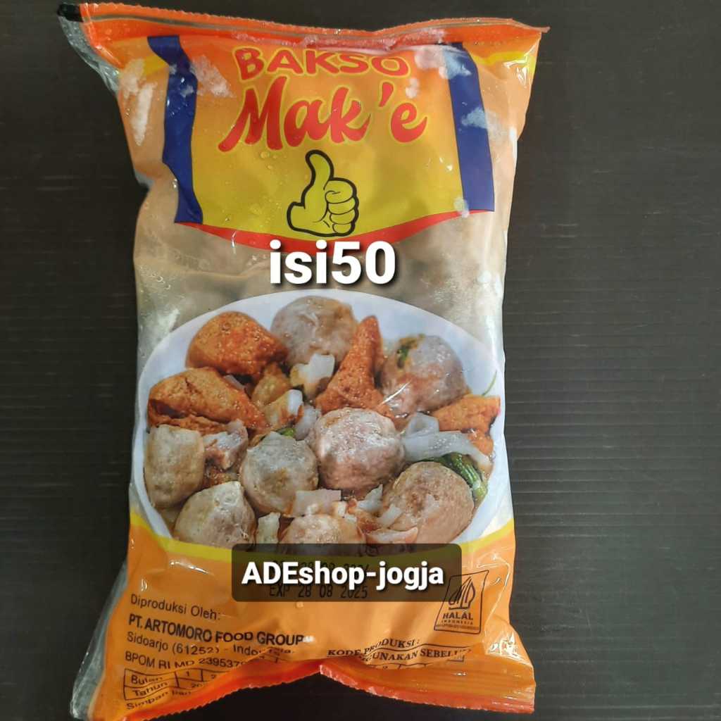 

Bakso Mak 'e daging sapi 500 gr isi 50 mak e bungkus orange Artomoro