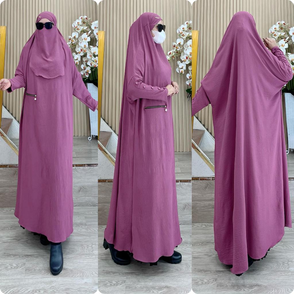 Hijab Syari Kode LONGRES Jumbo Langsung Seperti Gamis Bahan Kringkel Premium By AjeZas Collection