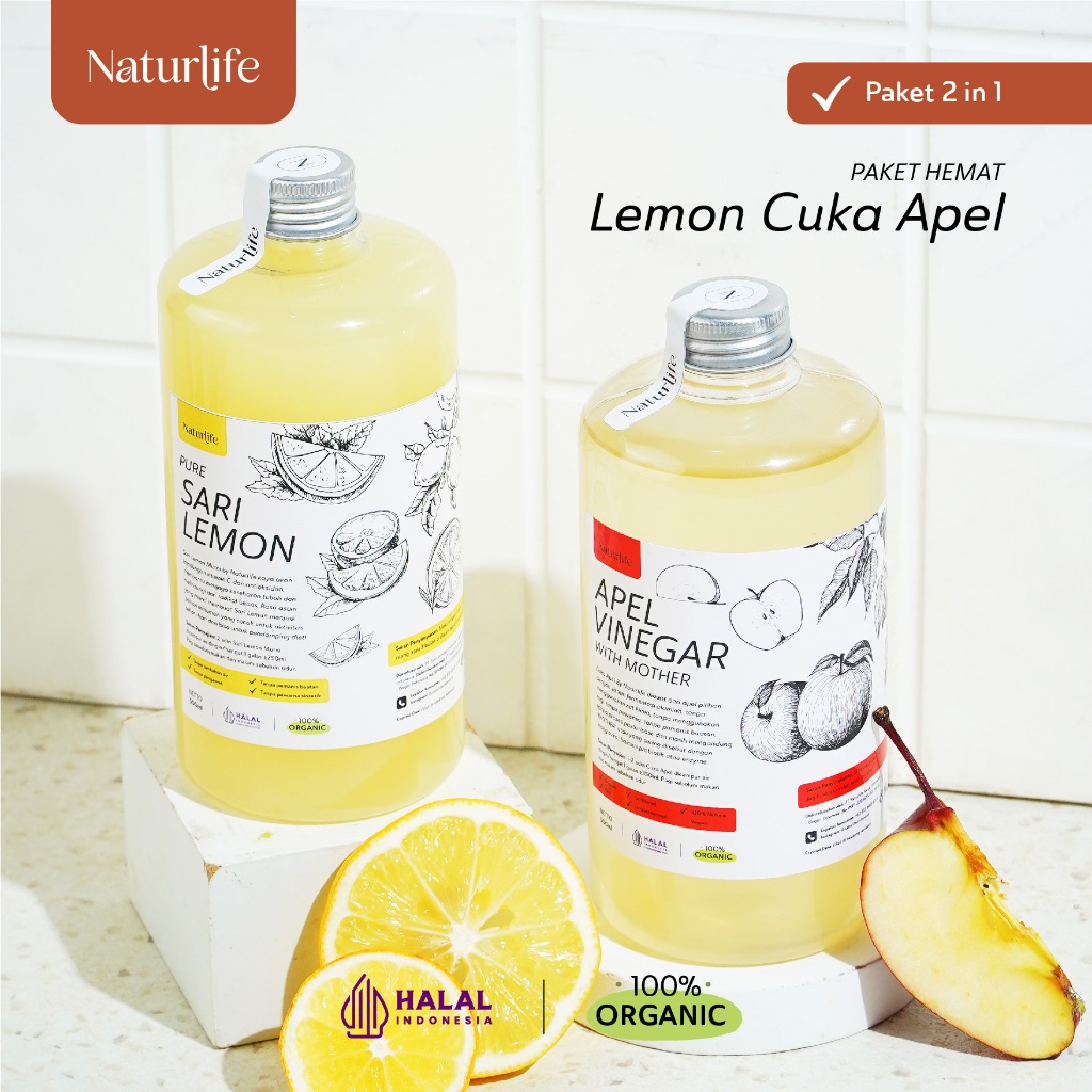 

CUKA APEL SARI LEMON PAKET 2 IN 1 ORIGINAL ORGANIK 500ML / APPLE CIDER VINEGAR / CUKA SARI APEL / BRAGG NATURLIFE NUTRIFARM DEHEALTH SUPPLIES DARIBUMI BEORGANIK