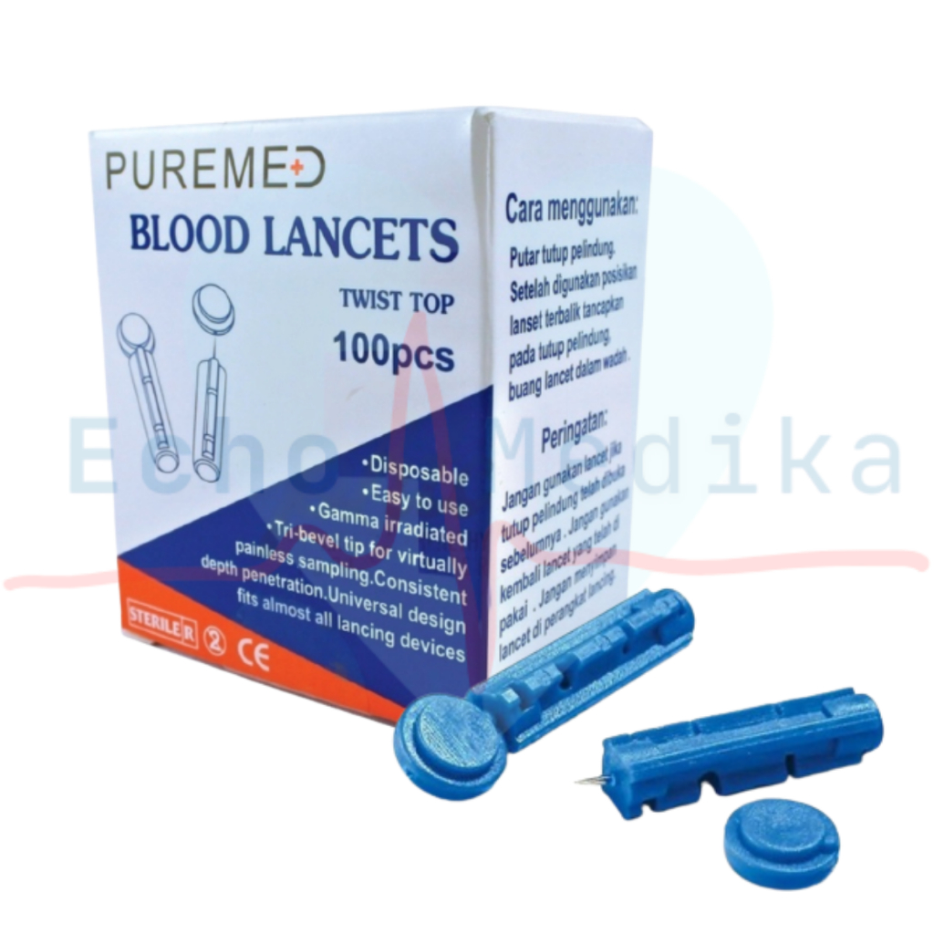 Puremed Blood Lancet 21G Isi 100 / Blood Lancets 21 G /Jarum Lancet