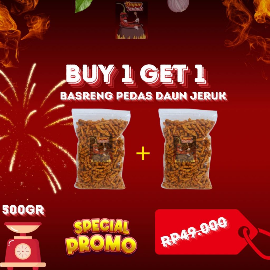 

BUY 1 GET 1 ( BASRENG PEDAS DAUN JERUK PEDAS 500 GR + FREE 500 GR BASRENG PEDAS DAUN JERUK)