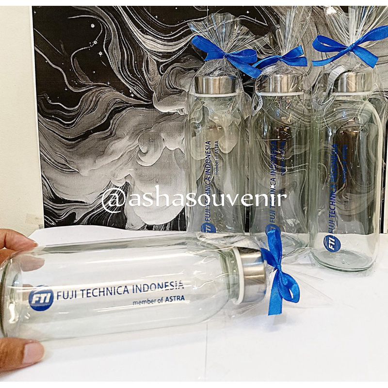 SOUVENIR BOTOL TUMBLER KACA BENING CUSTOM KEMAS TILE / SOUVENIR WEDDING / SOUVENIR PERNIKAHAN / SOUV