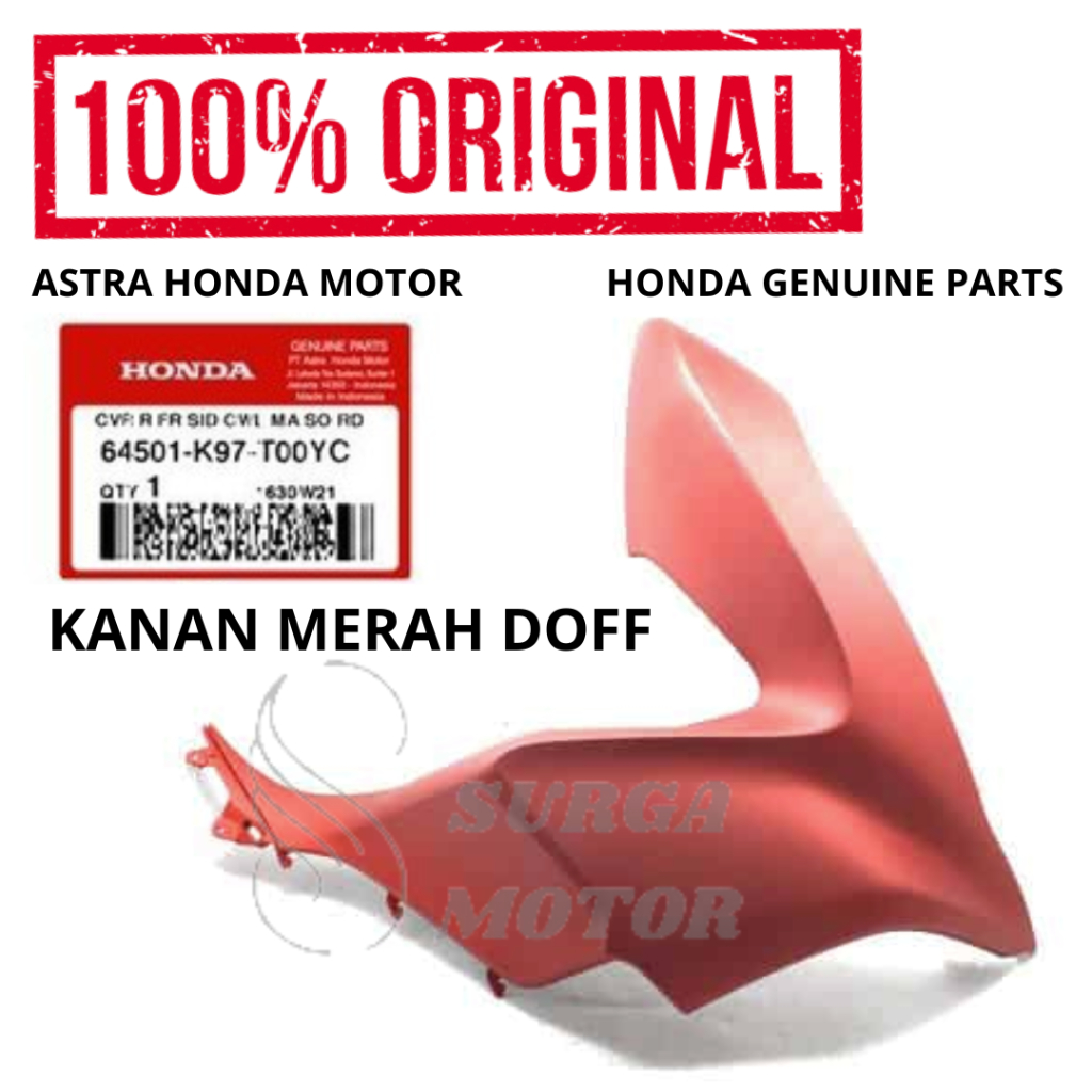 Cover Sayap Depan Kanan Merah Doff PCX 150 K97   64501-K97-T00YC Kover Right Front SIde Cowl Red Mat