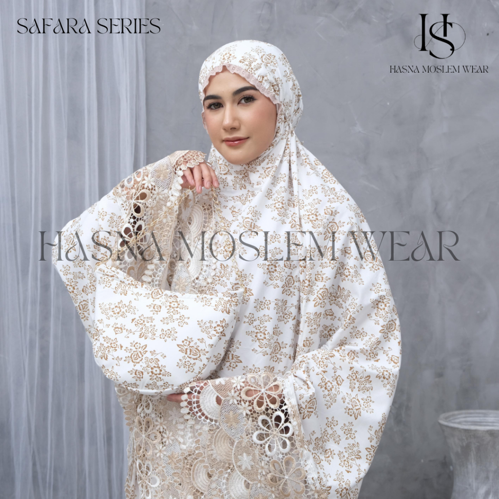 Hasna - Mukena Dewasa Motif Safara Renda Twotone Katun Foil Premium