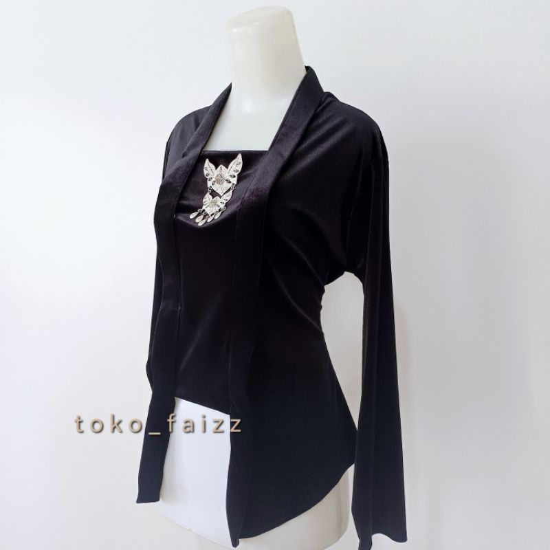 Kebaya Kutubaru Bludru Premium / Kebaya Hitam Polos / Kebaya Hitam Modern / Kebaya Hitam Simple / Ke