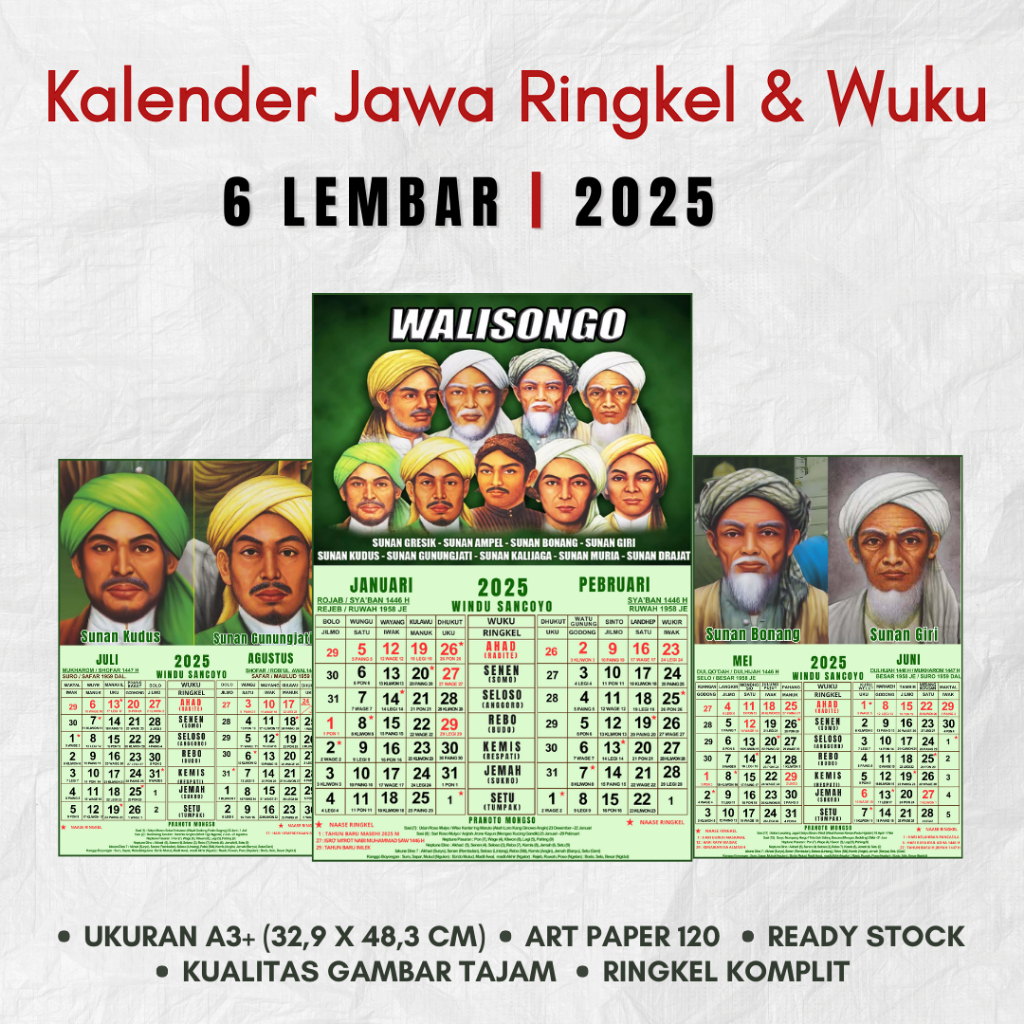 

kalender Jawa 2025 Wuku & Ringkel ukuran A3 edisi walisongo