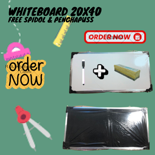 

WHITEBOARD 20X40 FREE SPIDOL DAN PENGHAPUS