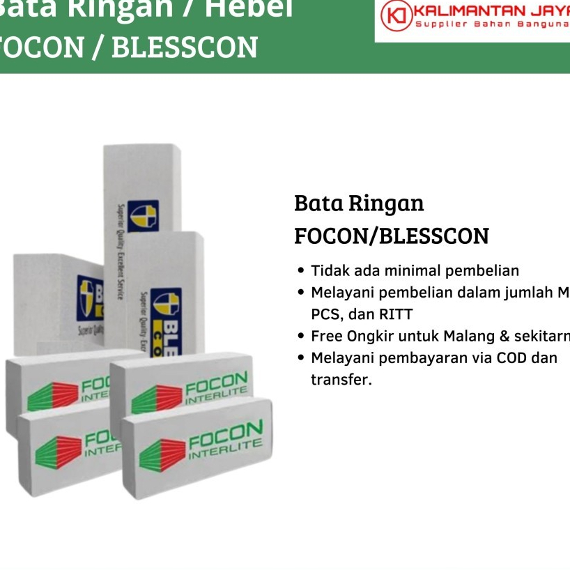 Bata Ringan Blesscon 10 cm (Harga Per Ritt=11.53 M3) (Khusus pengiriman dalam Kota)