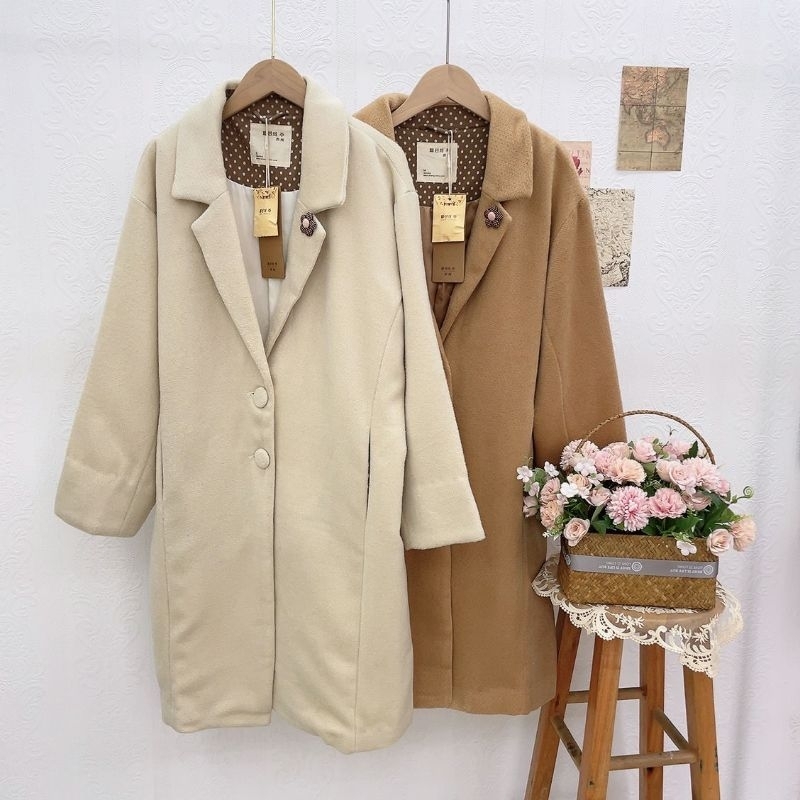 [MikanHiro Store] Blazer Korea Import 100% Tebal Long Coat Musim Dingin