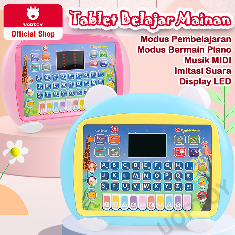 Uoptoy Mainan Tablet Anak Led Belajar Laptop Mainan Alfabet Piano Mainan Belajar Tablet Untuk