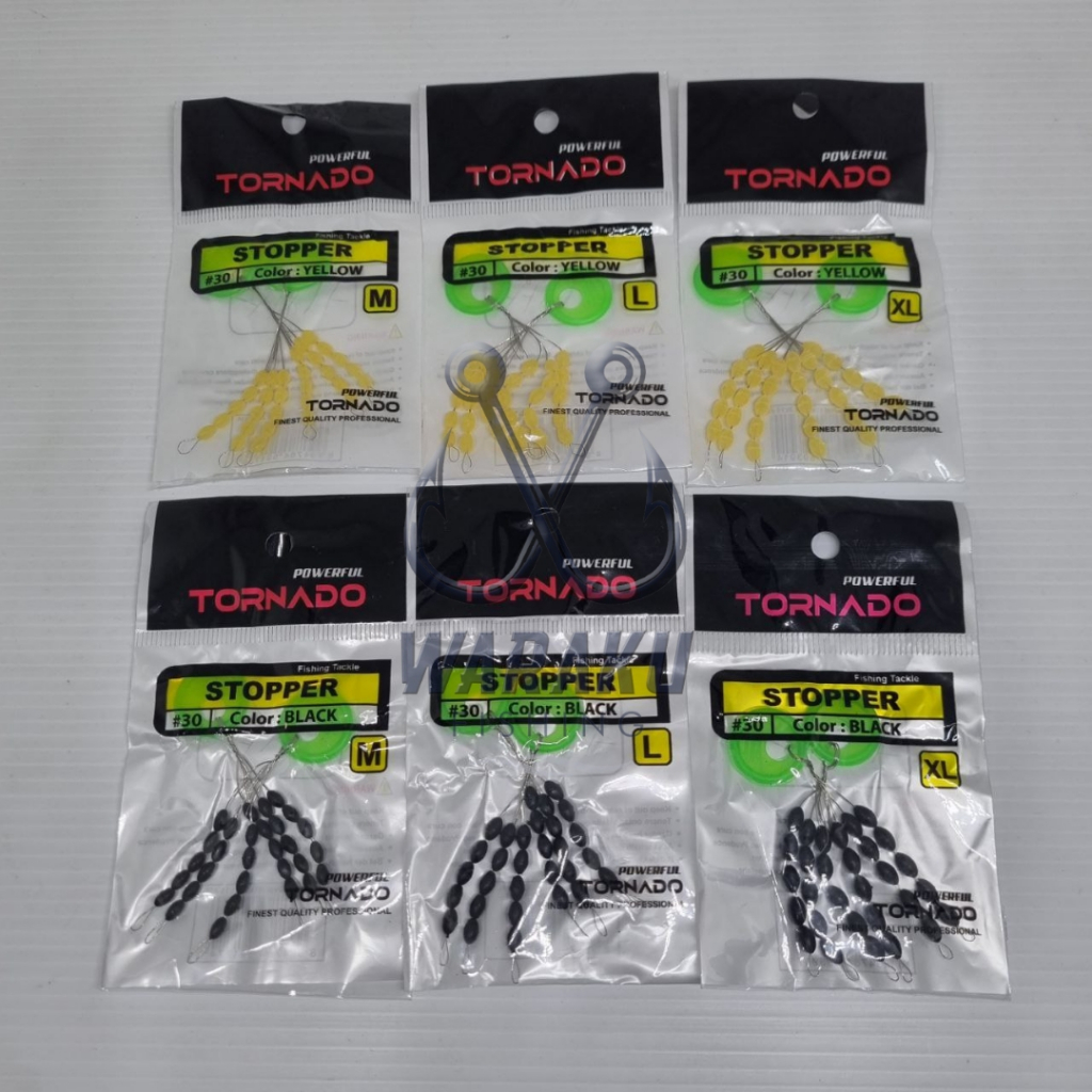 GROSIR Stopper Pancing Bulat Hitam / Kuning Isi 30 / Merek RANDOM / Bungkus Stoper Timah