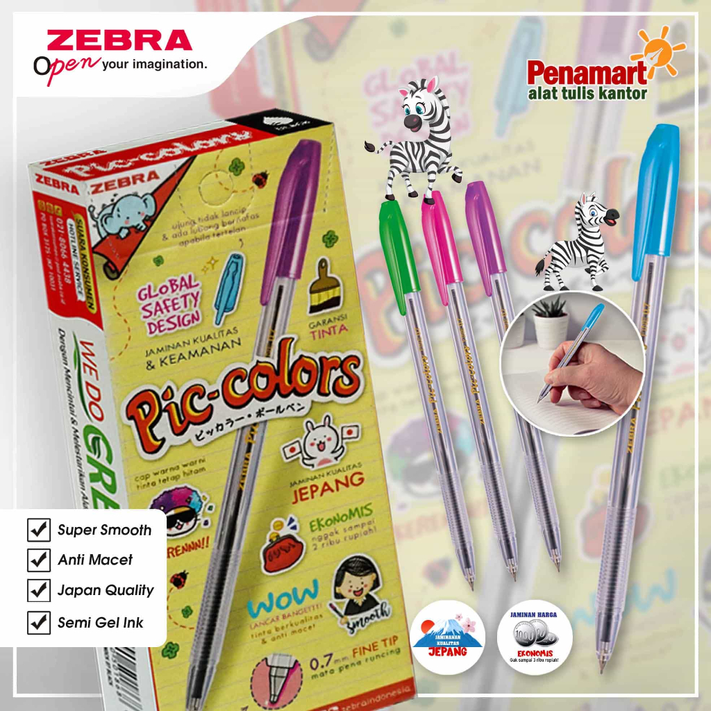 

Pulpen/ Bolpen/ Pen Pic Colors Fine 0.7 Semi Gel ZEBRA (1 Lusin isi 12 pcs) (P1007)