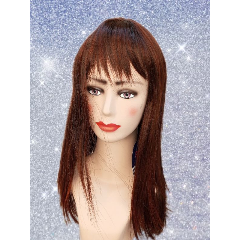 Wig pirang segi Lurus coklat kemerahan poni sebahu merk Anna Korea