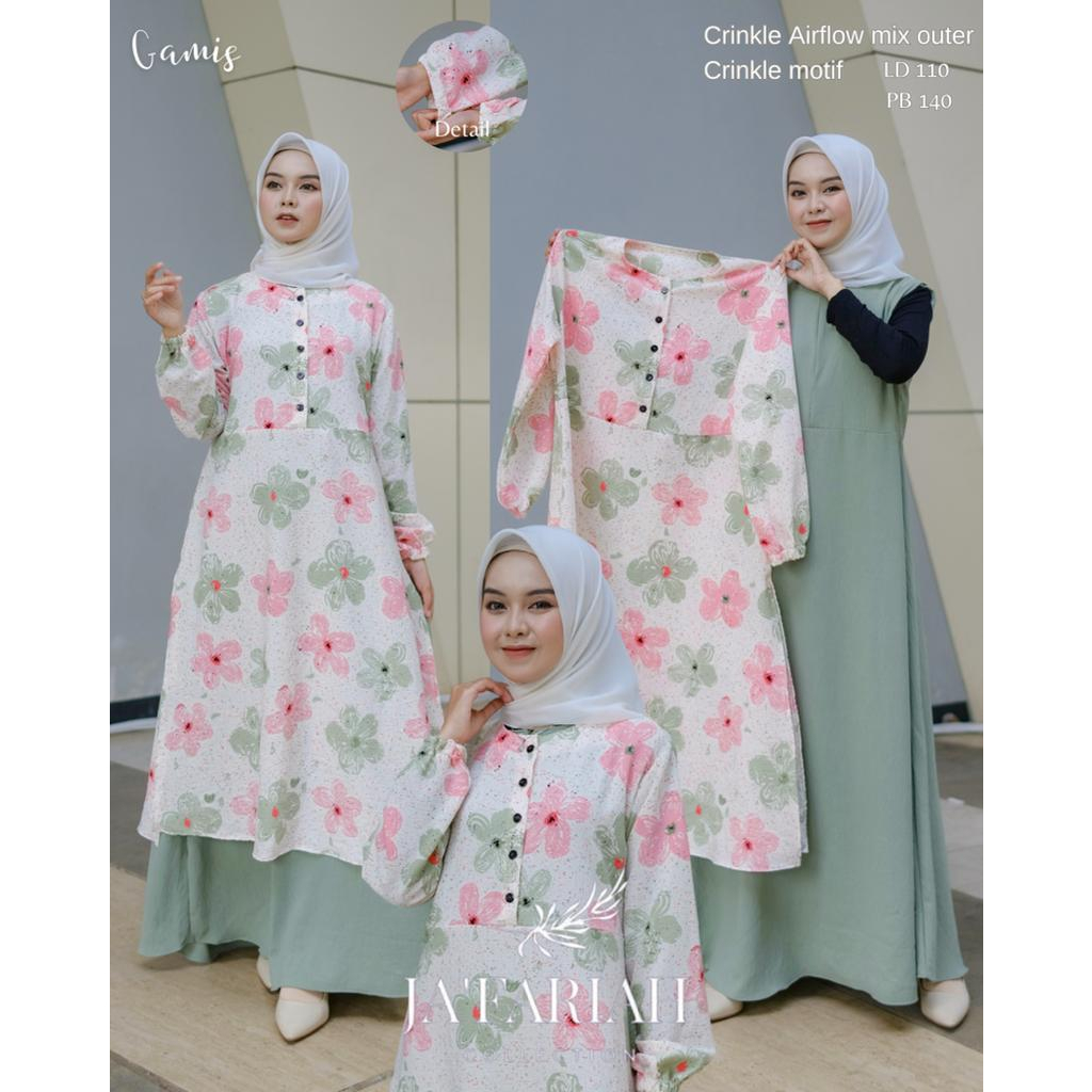 Drees Tunik Crinkle Super Premium Airflow mix outer Tunik Crinkle Motif Bunga LD 110cm - PB 140cm Ka