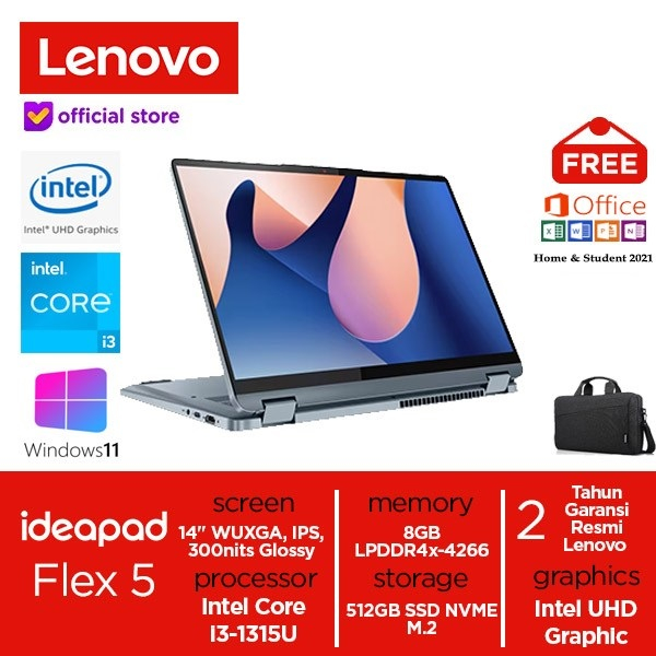 Lenovo Ideapad Flex 5i i3-1315U 8GB 512GB 14"WUXGA IPS Touch Win11 OHS