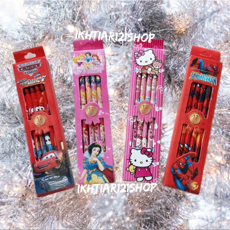 

Pensil/Pencil Unik Motif Karakter Random Plus Eraser Perpack isi 12 pcs