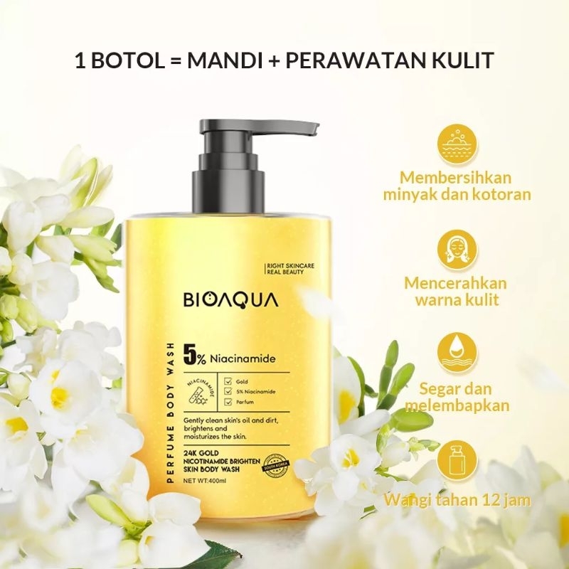 Bioaqua body wash 24k gold mencerahkan & melembabkan