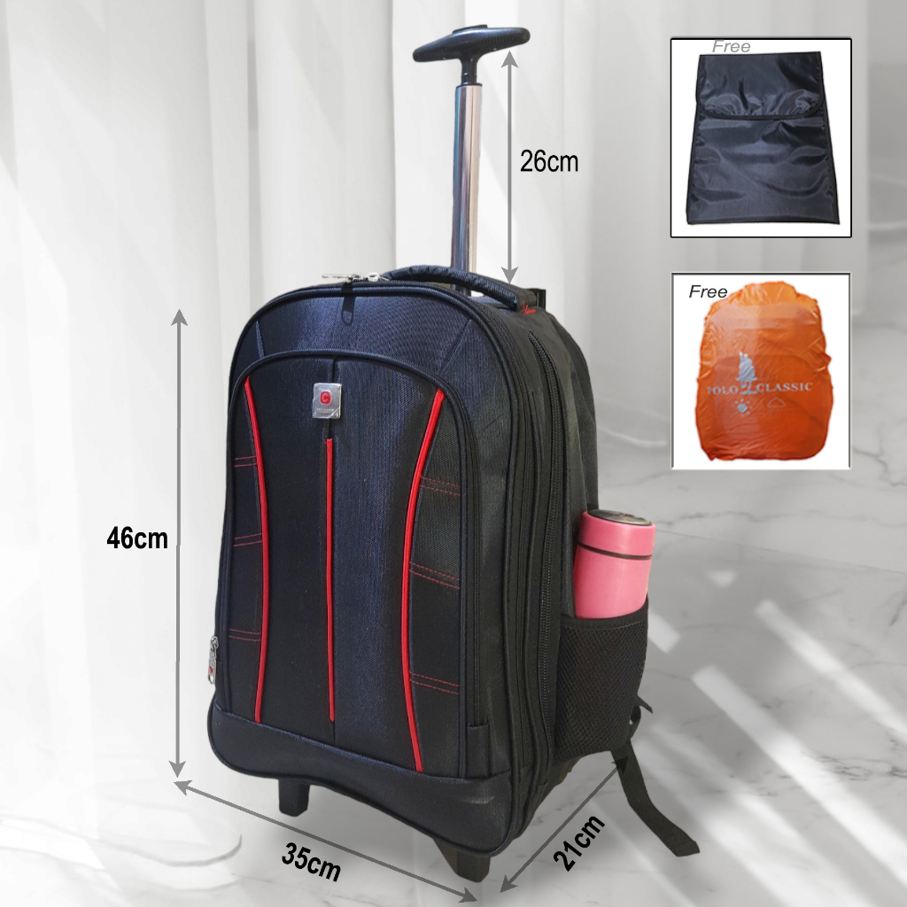 Polo Classic Ransel Trolley Premium Berkelas dan Elegant Tas Ransel Roda Traveling