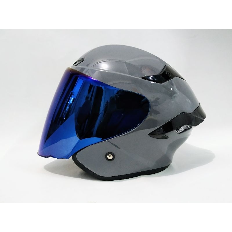 PAKET GANTENG HELM ARL TT COURSE GREY GORILLA GLOSSY HALF FACE SINGLE VISOR SNI.