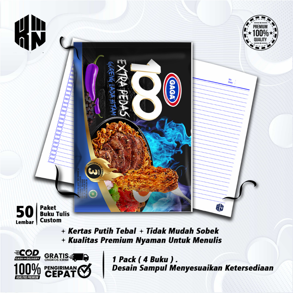 

Buku Tulis Sekolah Custom Tema MIE GAGA Bergaris 50 Lembar 1 Pak Isi 4 Buku/ Buku Tulis Anime/ Buku Aesthetic/ Buku Catatan