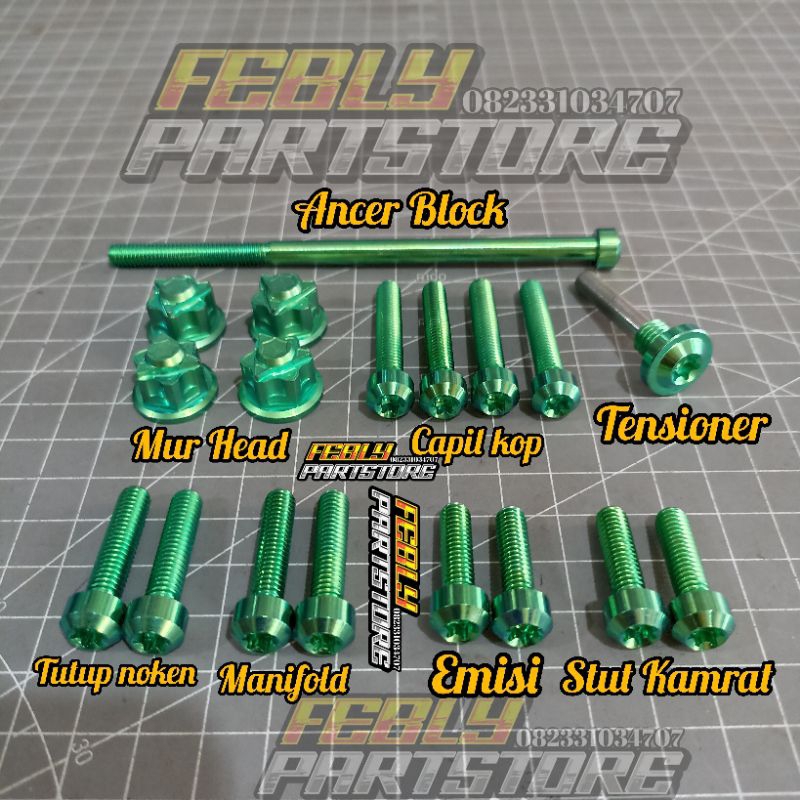 BAUT TITANIUM HEAD KOP SET CB GL MEGAPRO TIGER GL 100 BAUT TITANIUM TUTUP NOKEN BAUT TITANIUM CAPIL 