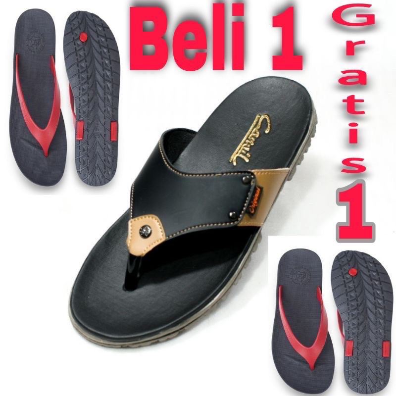 Sandal Pria CARVIL GRATIS SPAZIO Jepit Kulit Sendal Japit Karet Laki Laki Fashion Import