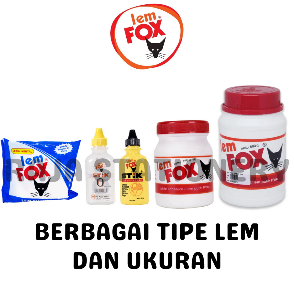Lem Fox PUTIH 60gr 150gr 350gr 500gr Transparent Botol Stik Stick PVAC Kayu Kertas Pouch Tembok Whit