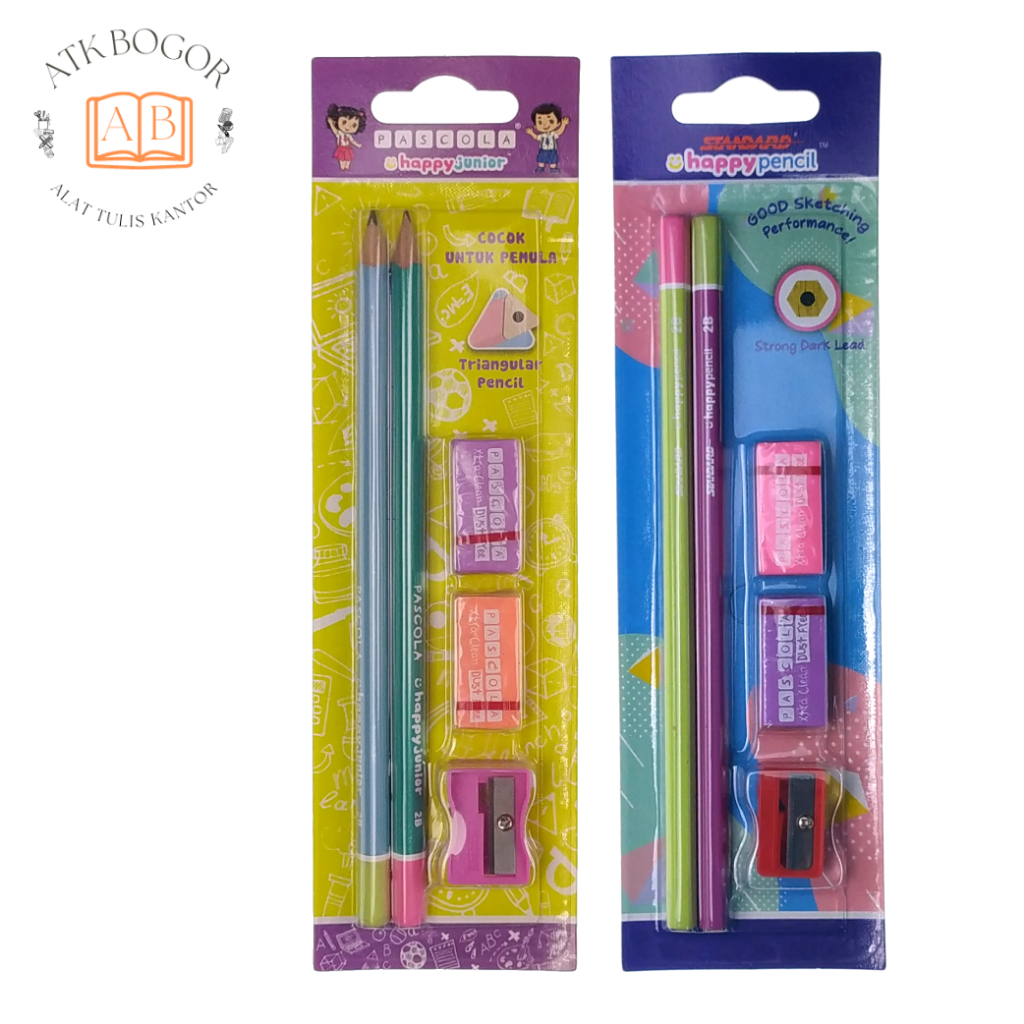 

Set Alat Tulis Ujian Pensil 2B Penghapus Rautan Standard Happy Penciil