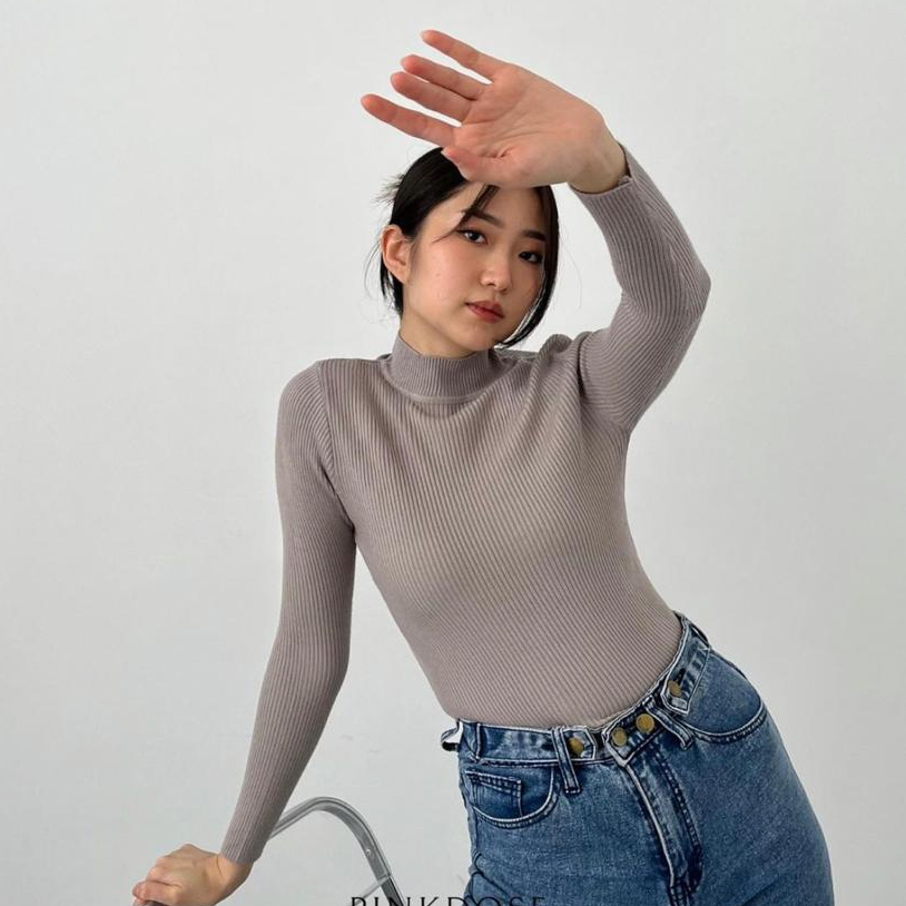 Kaos Manset Rajut Basic Pinkdose / Knit Longsleeve Basic / Kaos Rajut Polos Turtle Neck