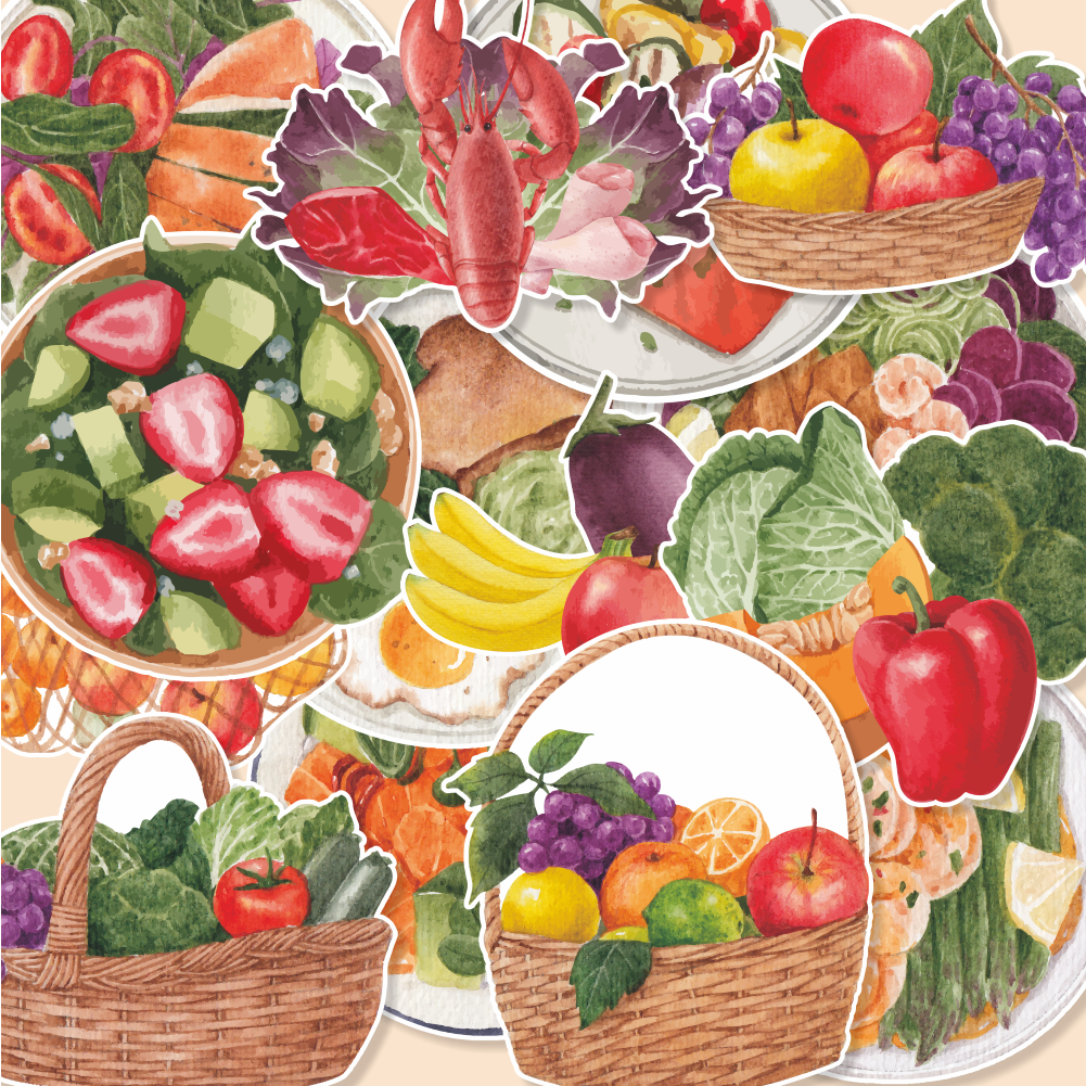 

(20 pcs) random/murah stiker scrabbook HEALTHY FOOD -watercolor/random stiker satuan/stiker kartun lucu/random/murah/stiker satuan/murah/animal lucu